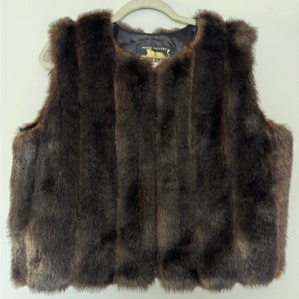Donna Slayer Fabulous Furs Brown Faux Fur Vest